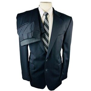 ALEXANDRE LONDON Mens 42L Navy Stripe USA Soft Wool 2 Piece Suit W/ Pants 36x31